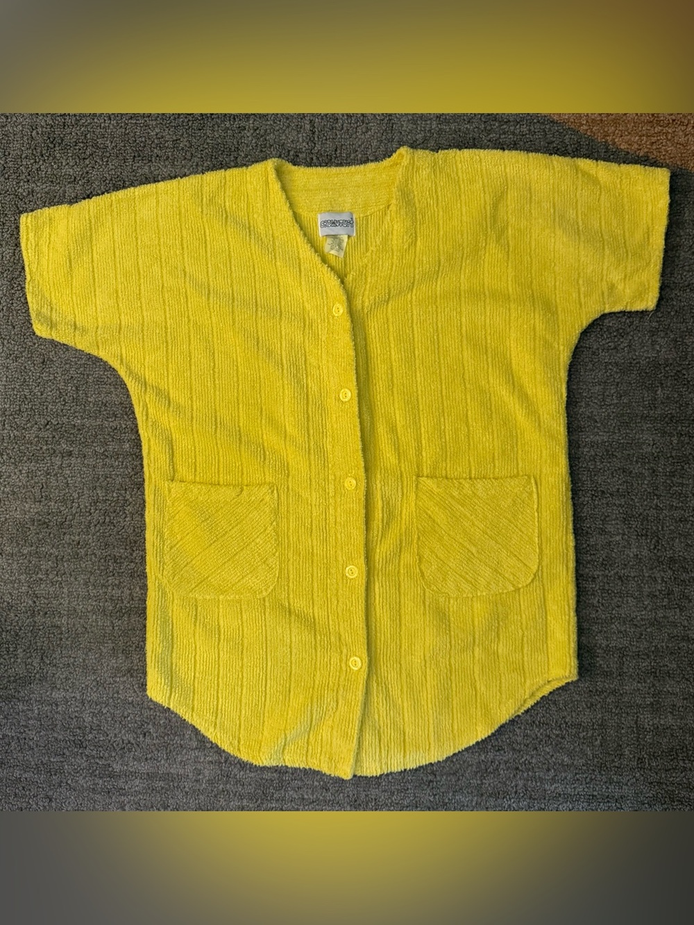 Bright Yellow Short-Sleeve Button Cardigan Sweater